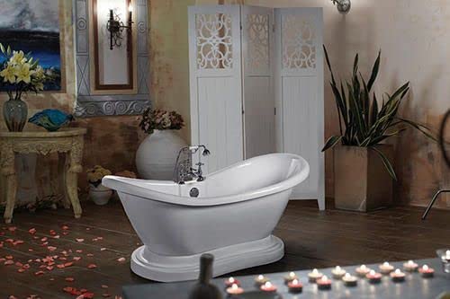 69 inch Acrylic Freestanding Pedestal Bathtub Soaking Tub, White, Chrome Drain, Overflow