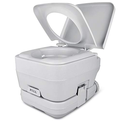 YITAHOME Portable Travel Toilet RV Potty, 2.6 Gallon Detachable Tank, Double Outlet Water Spout, Handle Flush Pump, for Camping, Boating, Hiking, Trips