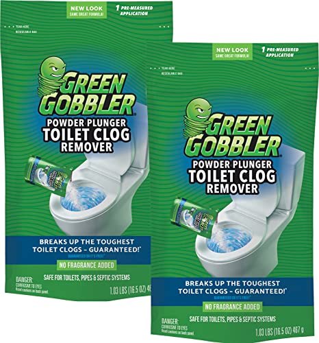 Green Gobbler POWDER PLUNGER Toilet Bowl Clog Remover - 2 Pack Net WT 16.5 oz