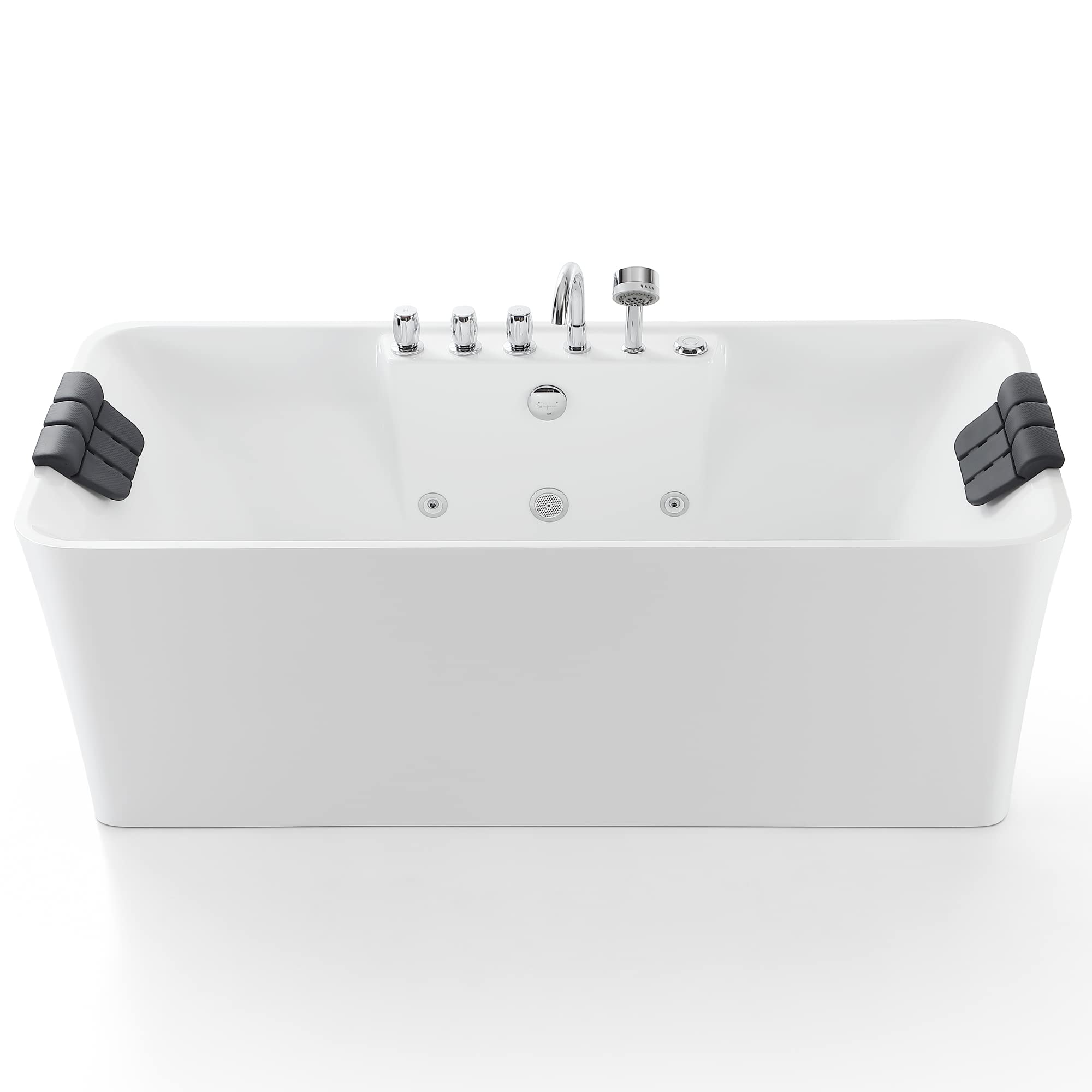 Empava 59-Inch Freestanding Whirlpool Bathtub Rectangular with 8 Hydromassage Adjustable Water Jets Luxury Acrylic Massage SPA Soaking Bath Tub Double Ended, White