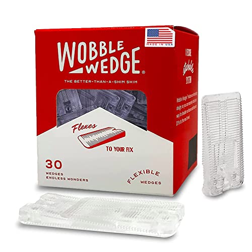 Wobble Wedges Flexible Plastic Shims, 30 Pack - MADE IN USA - Multi-Purpose Shim Wedges for Home Improvement & Work - Plastic Wedge, Table Shims for Leveling, Toilet Shims & Furniture Levelers - Clear