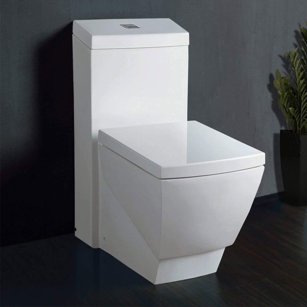 WOODBRIDGE Modern Square Design One Piece Dual Flush 1.28 GP Toilet, Chair Height with Soft Closing Seat,T-0020, White