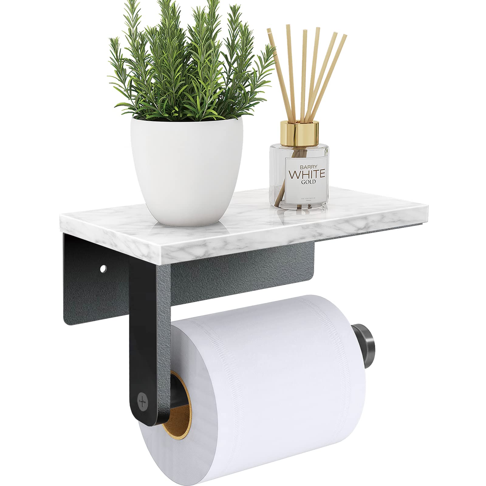 Gypie Marble Toilet Paper Holder with Shelf