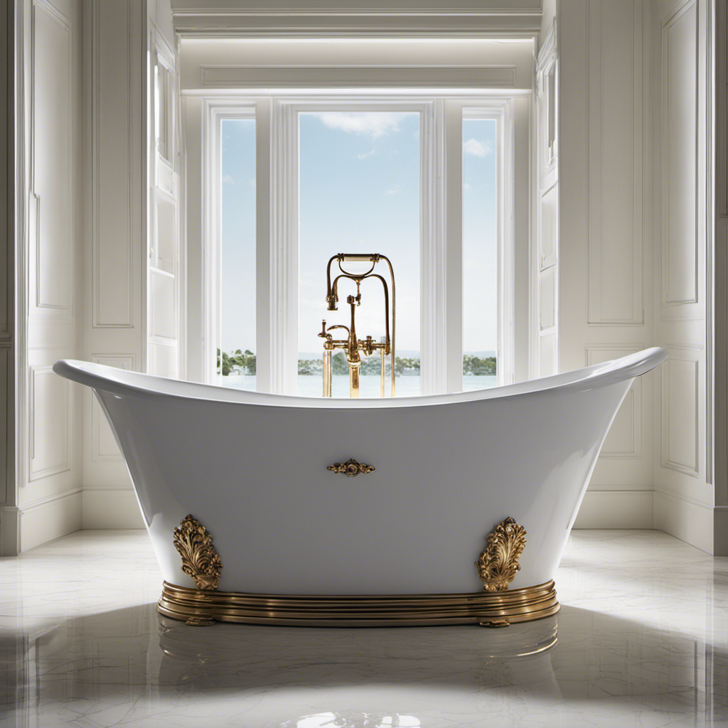An image showcasing a sparkling white bathtub, free from yellow stains