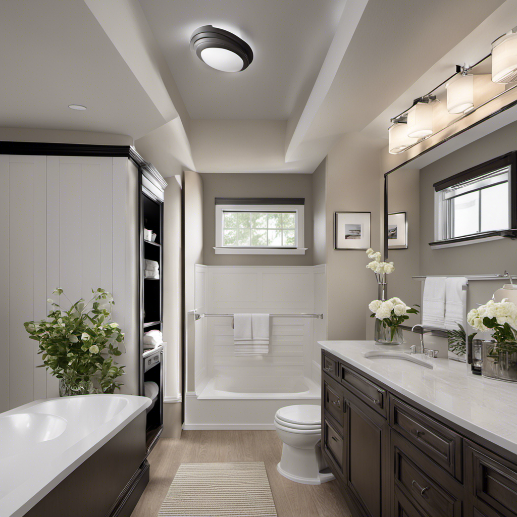 An image showcasing various bathroom exhaust fan venting options: wall-mounted vents with ducts leading to the exterior, ceiling-mounted vents with flexible ducts, and roof-mounted vents with rigid ducts
