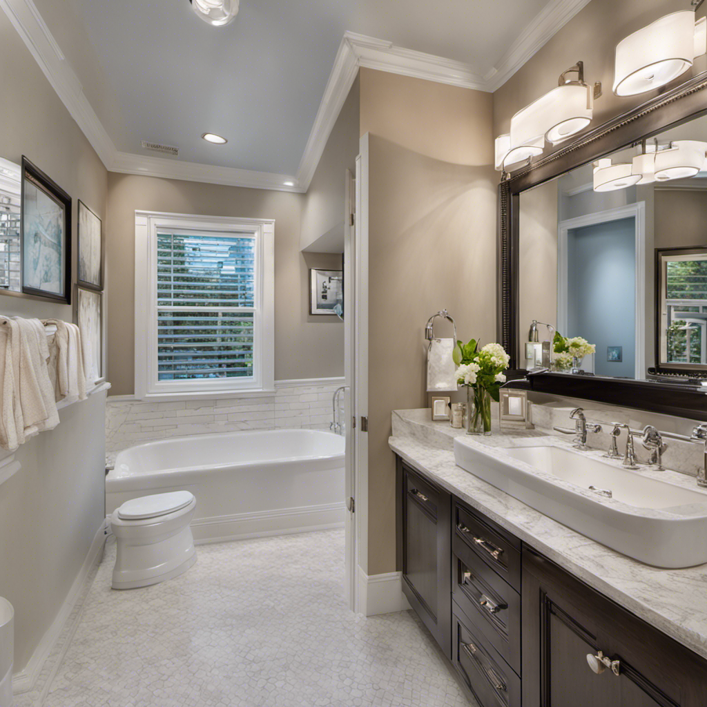 An image showcasing the spectrum of bathroom sizes, ranging from cozy powder rooms with a compact sink, toilet, and mirror, to luxurious full baths boasting a double vanity, freestanding bathtub, and a spacious shower with sleek fixtures
