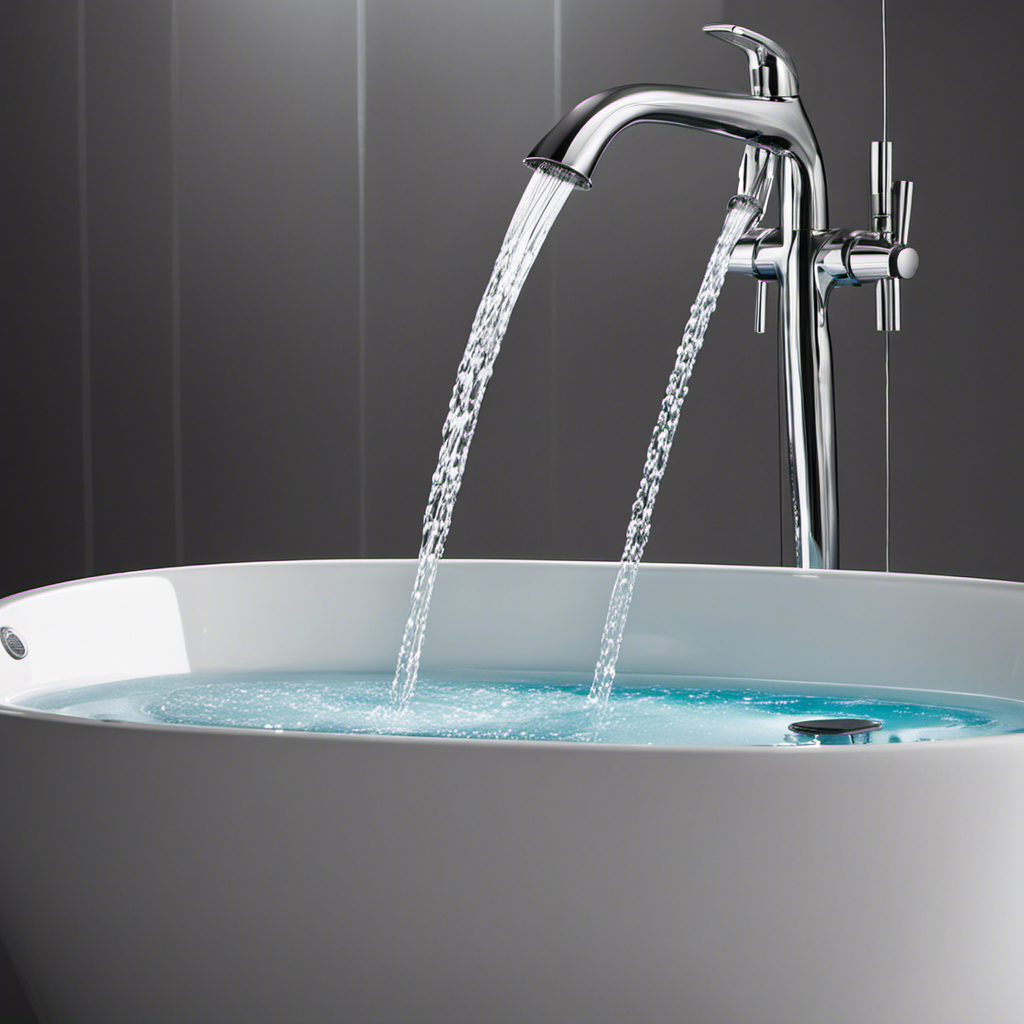 An image that showcases a close-up of a bathtub spout, with water droplets cascading down, illustrating a clear leak while the shower is on