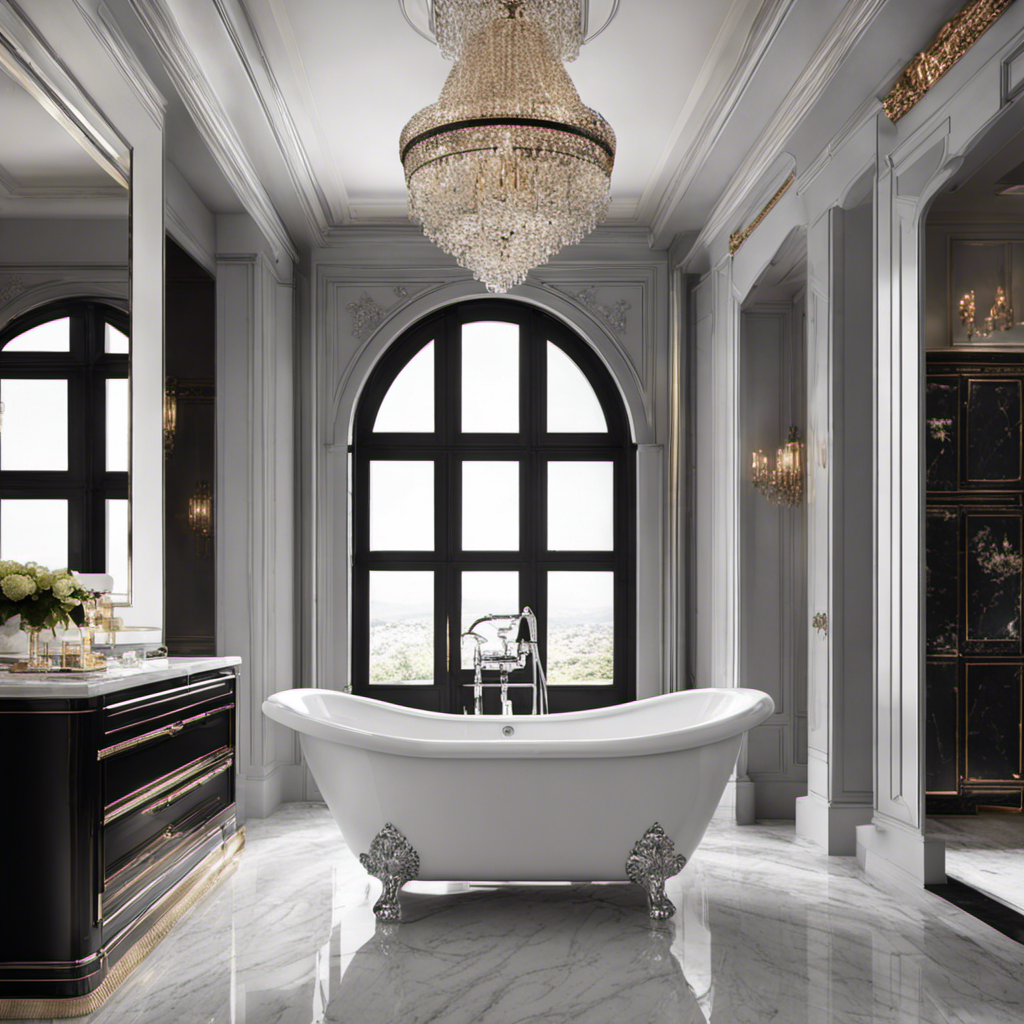 An image showcasing a luxurious freestanding clawfoot bathtub with sleek, chrome fixtures, surrounded by floor-to-ceiling marble tiles, exuding elegance and opulence, to entice readers to explore the best bathtub types