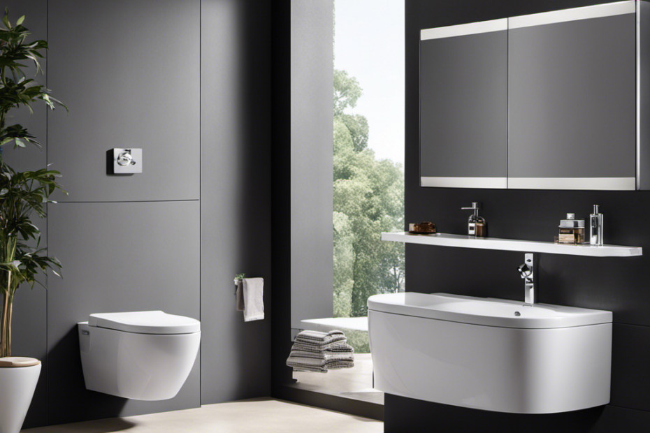 An image showcasing a modern bathroom with a sleek bidet installed next to a toilet