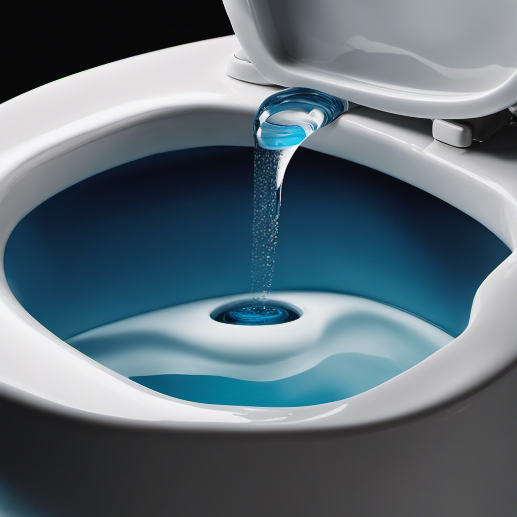 An image capturing a close-up view of a toilet bowl, displaying a small pool of water forming at the base as it is being flushed