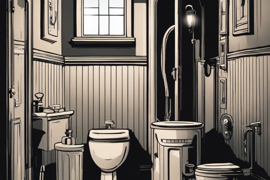 An image showcasing a dimly lit bathroom during a power outage