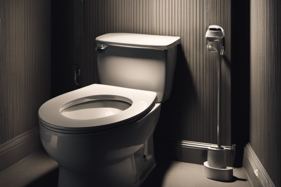 An image depicting a dimly lit bathroom with a closed toilet lid