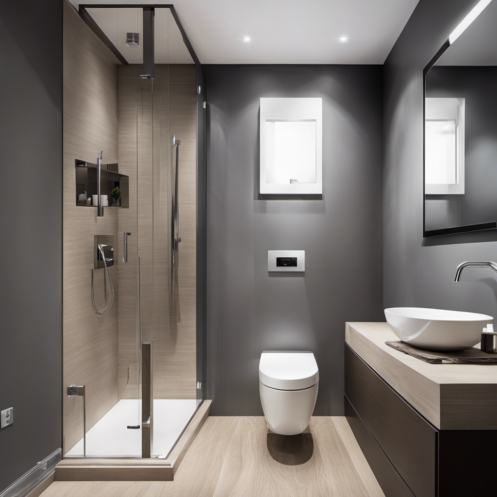 An image showcasing a small bathroom with a compact toilet perfectly fitting in the space