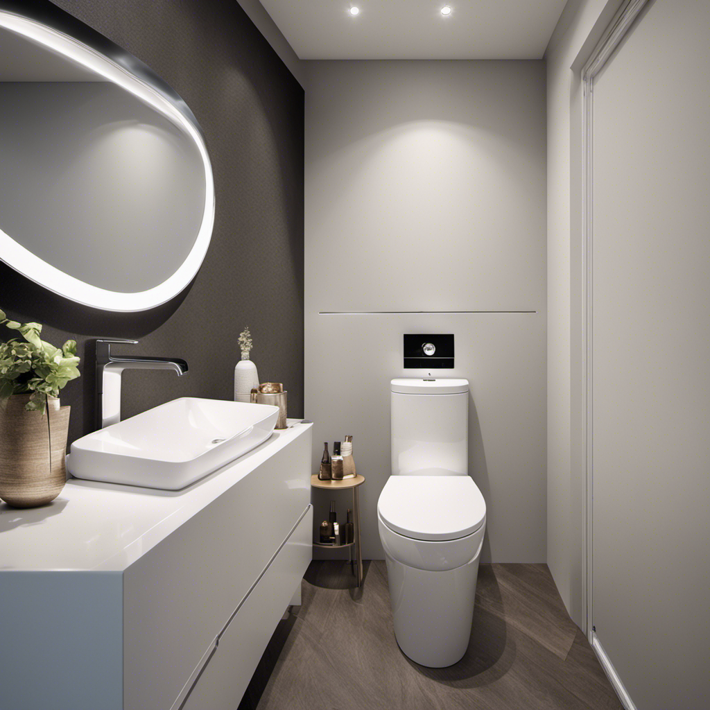 An image showcasing a compact bathroom arrangement with a sleek toilet-sink combo