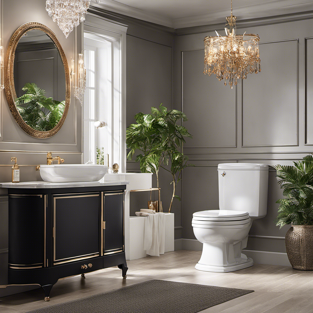 An image showcasing a luxurious bathroom with an elegant, modern design