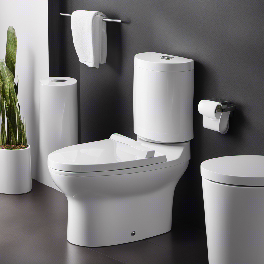 An image showcasing a side-by-side comparison of a one-piece and two-piece toilet, highlighting their distinct design features such as bowl shape, tank placement, flushing mechanism, and overall aesthetics