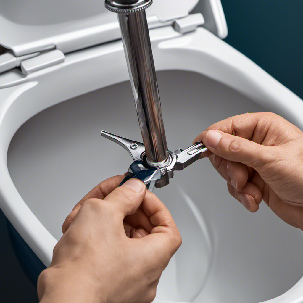 An image showcasing a person using pliers to gently and effortlessly remove a plastic nut from a toilet tank