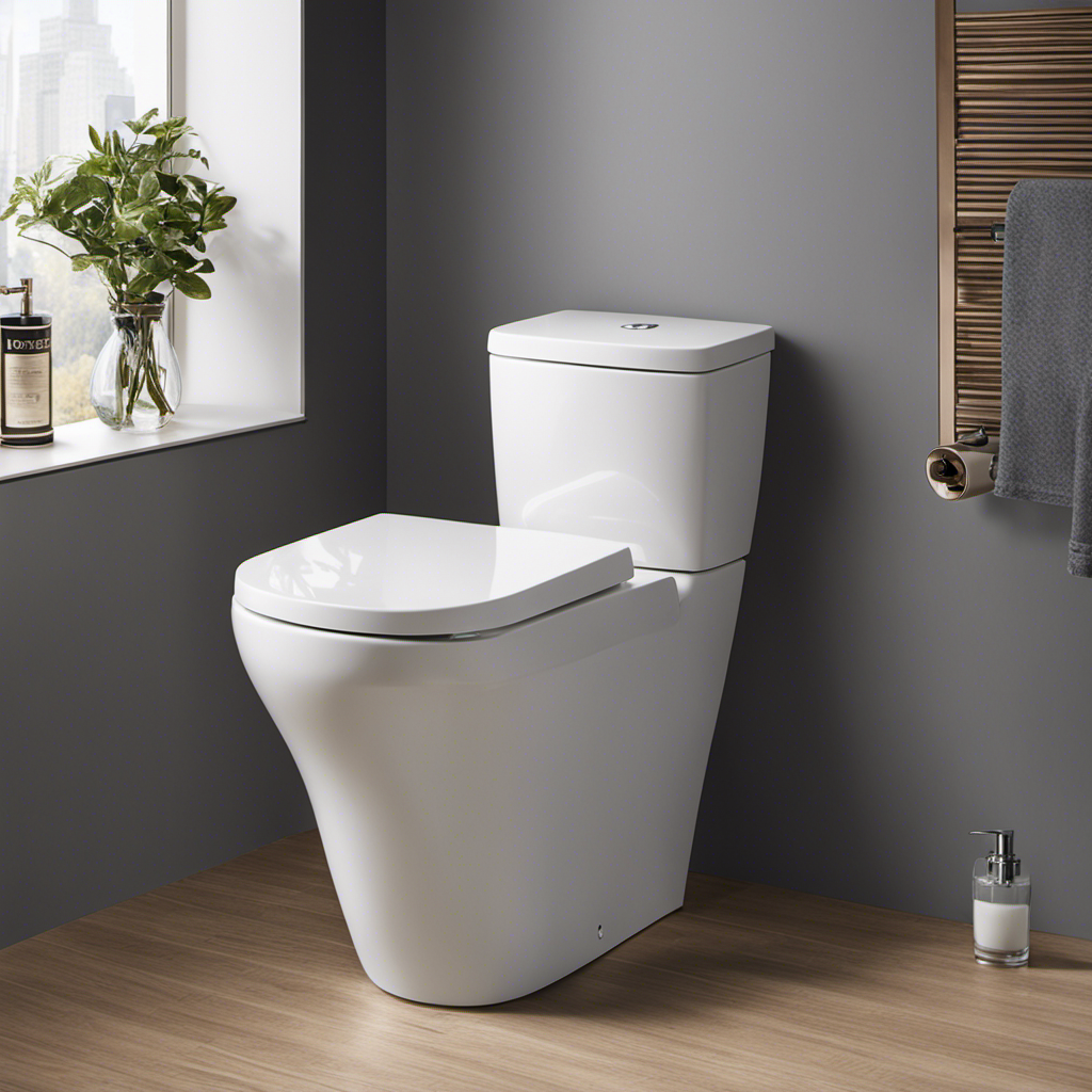 An image showcasing the sleek and space-saving design of an upflush toilet, seamlessly integrated into a modern bathroom