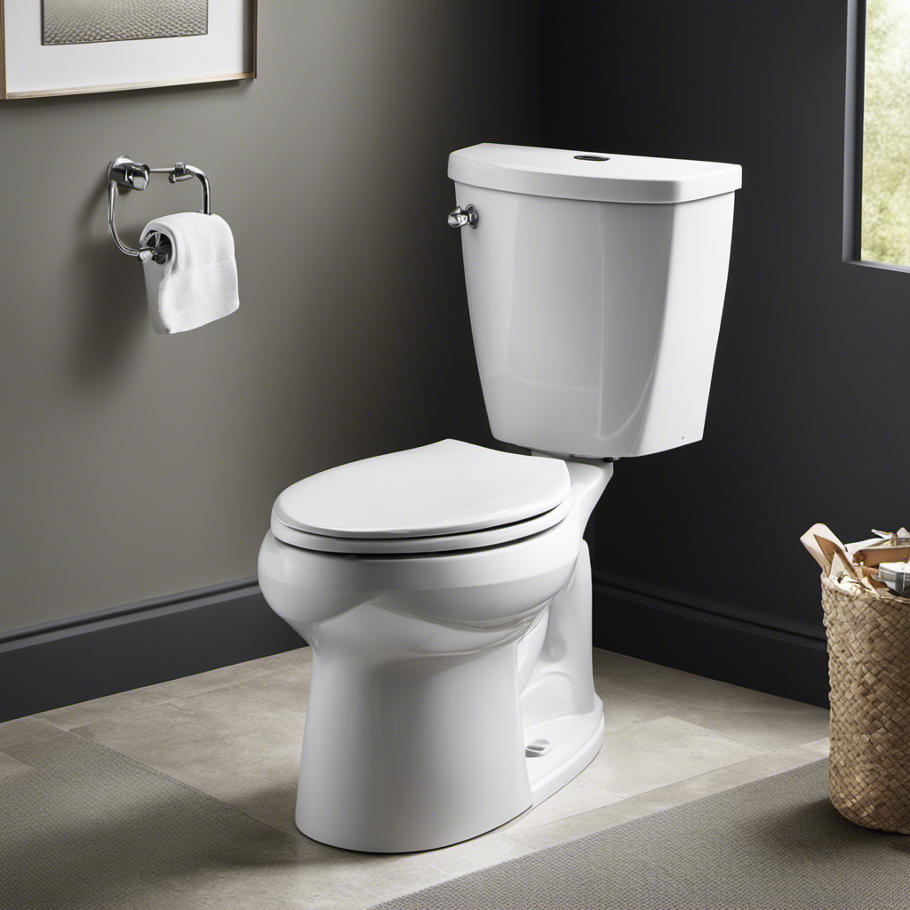 An image showcasing the sleek design of Kohler's Wellworth Toilet, capturing its efficient flushing system in action