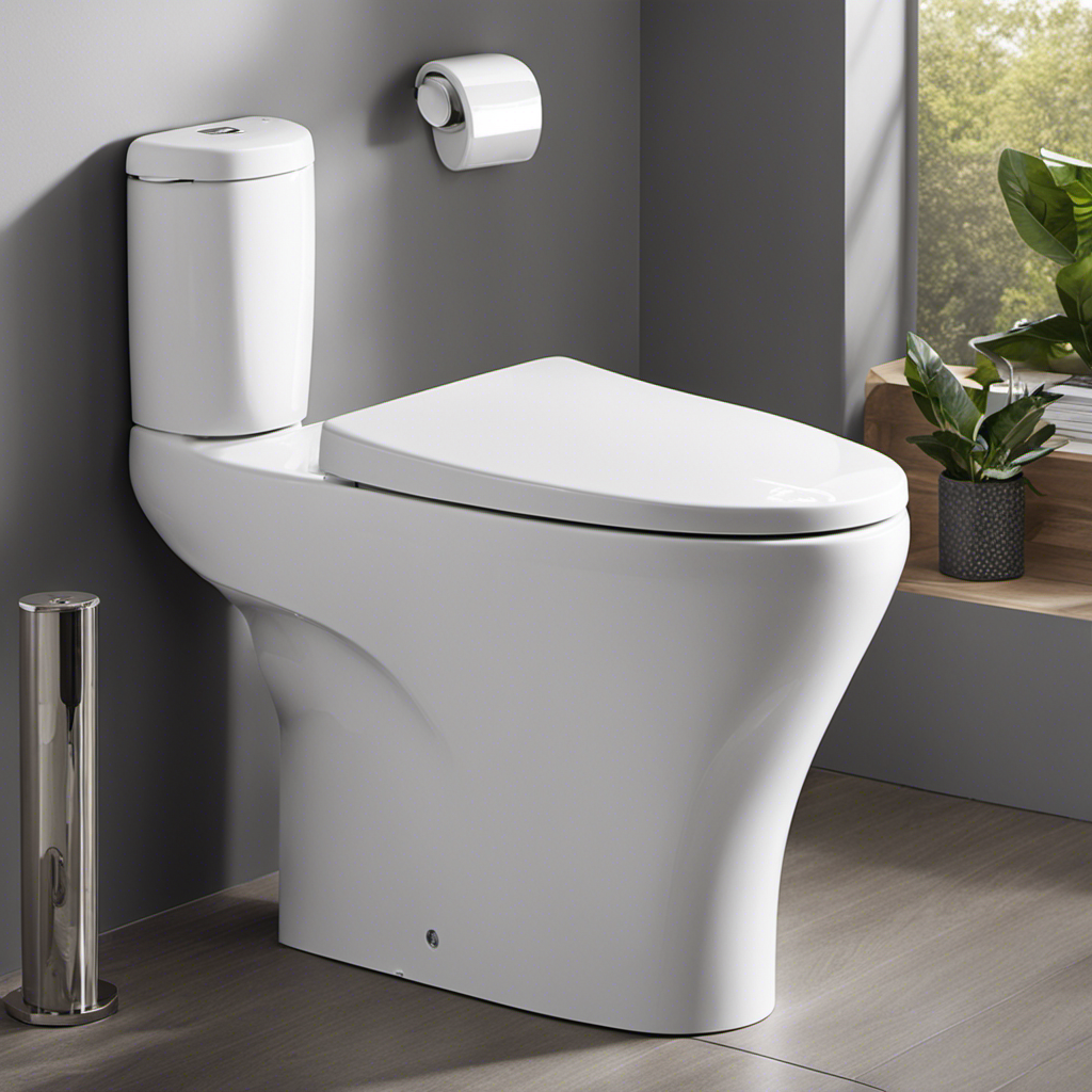 An image showcasing the sleek design of the American Standard H2Option dual-flush toilet, highlighting its innovative flushing mechanism, water-saving capabilities, and user-friendly controls