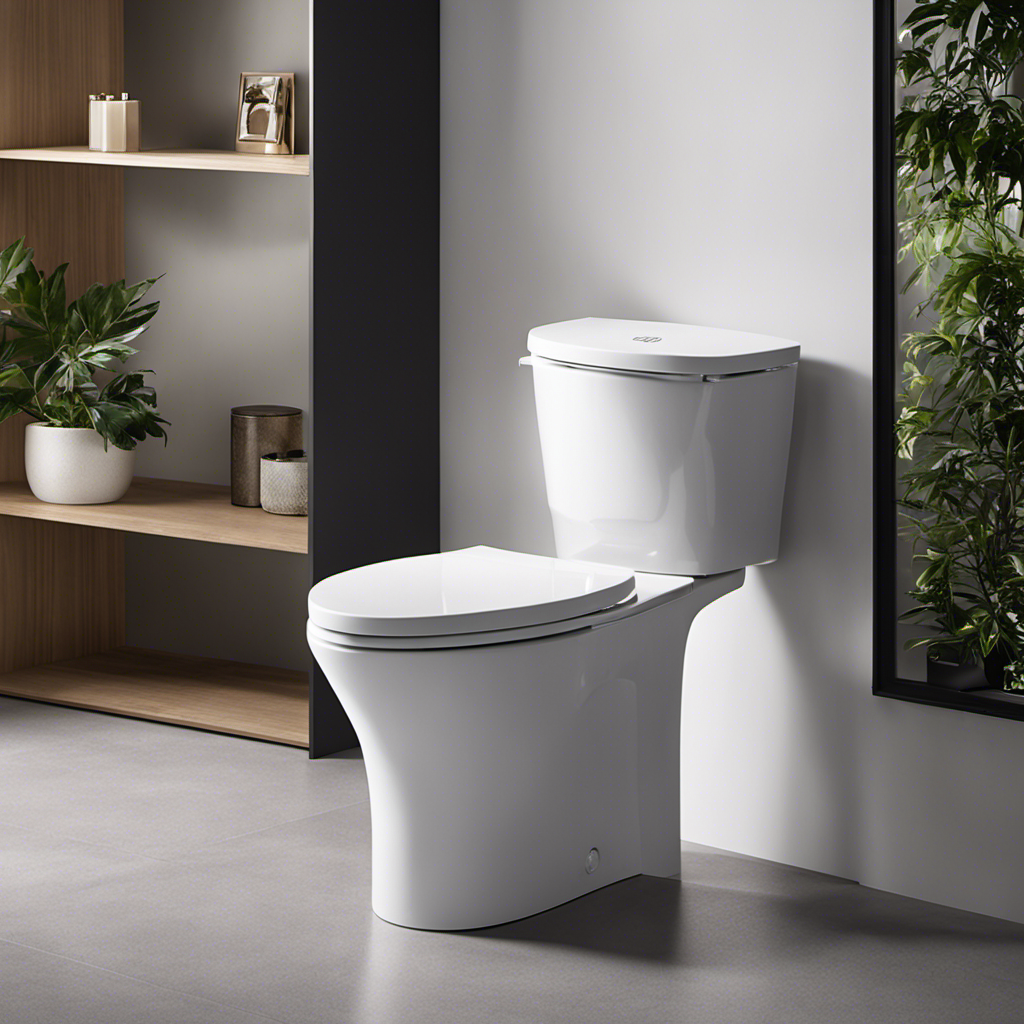 An image showcasing a sleek, modern gravity-fed toilet with an EverClean surface, effortlessly flushing away waste while maintaining a spotless, germ-free appearance