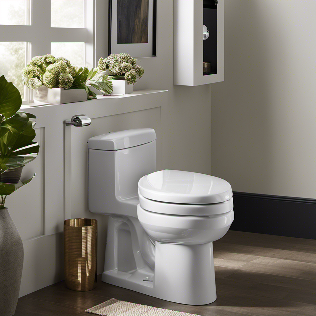 An image showcasing the sleek contours of the Kohler Santa Rosa Toilet, its glossy, ceramic finish glistening under soft lighting