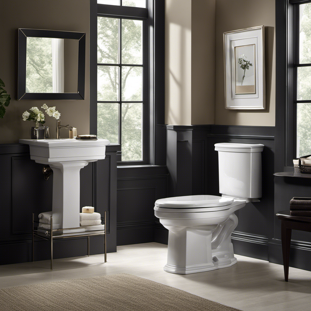 An image showcasing the striking elegance and impressive efficiency of the Kohler Tresham toilet, while subtly highlighting its superiority over competitors