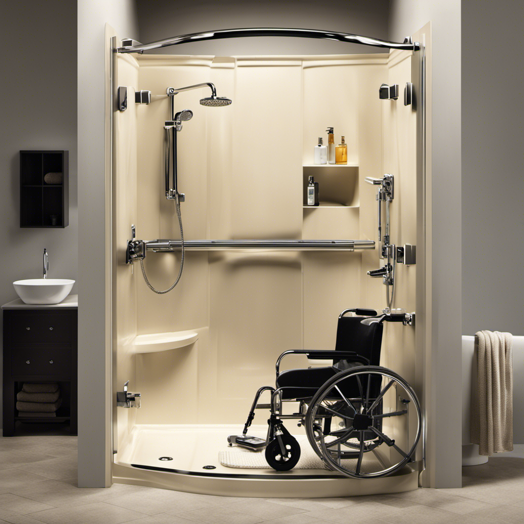 An image showing a person in a wheelchair comfortably reaching and operating an ADA-compliant shower valve at an appropriate height, highlighting the importance of bathroom accessibility for individuals with disabilities