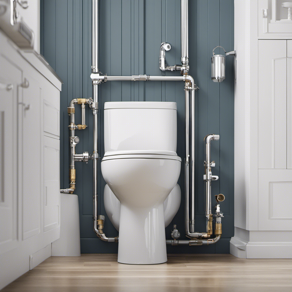 An image showcasing a cross-section of a toilet plumbing system, emphasizing key components like the water supply line, drain pipe, and vent stack