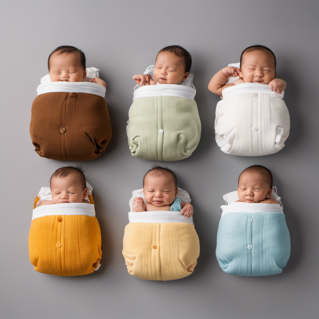 An image capturing a chronological progression of diapers, starting from a newborn's tiny diapers, gradually increasing in size, and culminating in a toddler-sized diaper, representing the journey from birth to toilet training