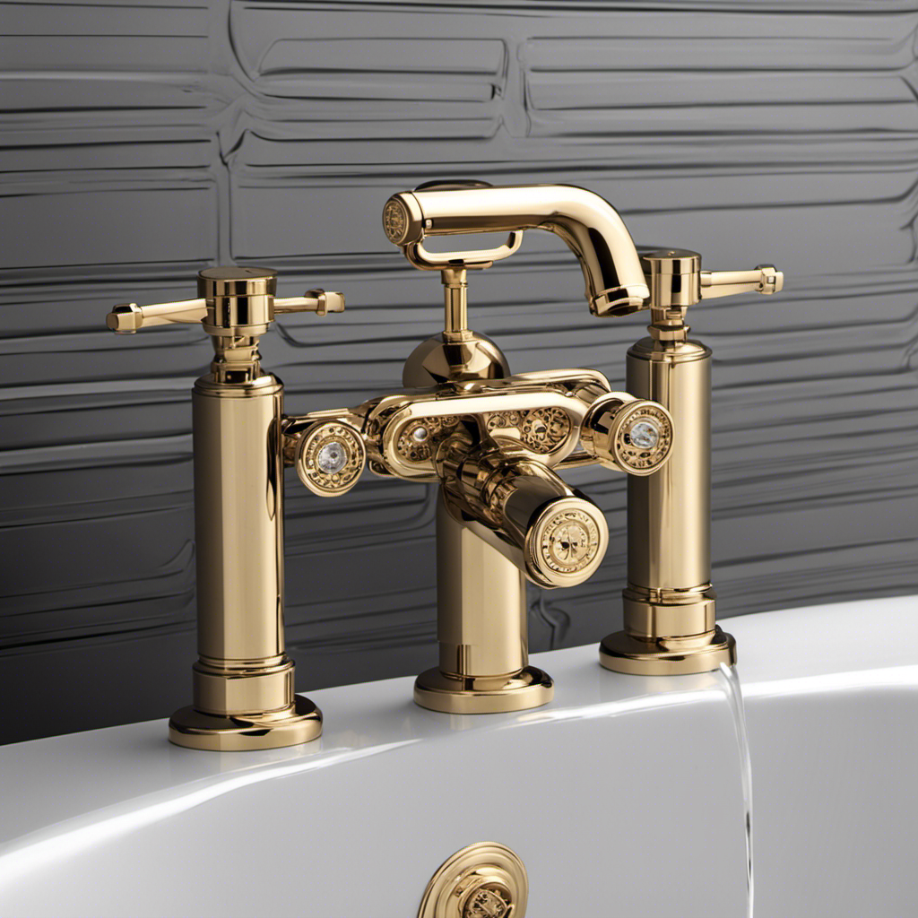 An image that showcases the intricate mechanism of a bathtub drain, revealing the intricate interplay between the stopper, overflow plate, trip lever, linkage, and drain pipe, all working together to regulate water flow
