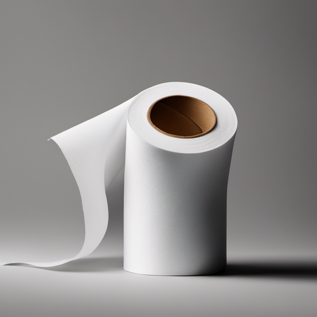 An image showcasing a close-up of a roll of toilet paper, unwound to reveal its cylindrical shape, with clear markings indicating the length of the roll, emphasizing the size in a visually striking manner