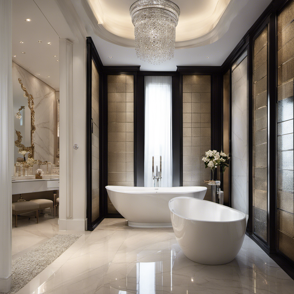 An image showcasing a spacious bathroom with a luxurious, deep bathtub at its center