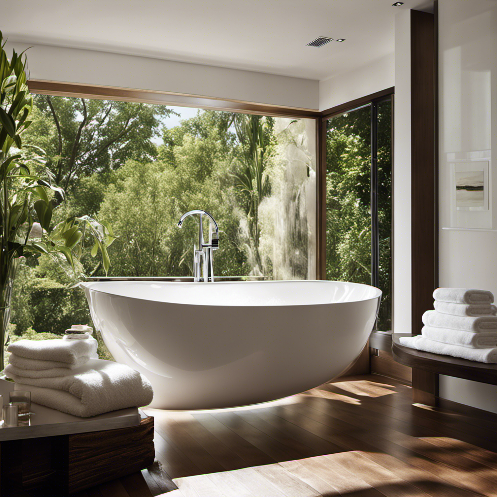 An image that showcases a sparkling white bathtub brimming with warm, foamy water