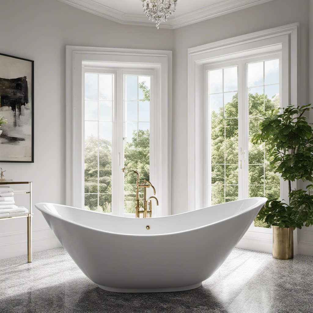 An image of a sparkling white bathtub surrounded by a gleaming bathroom
