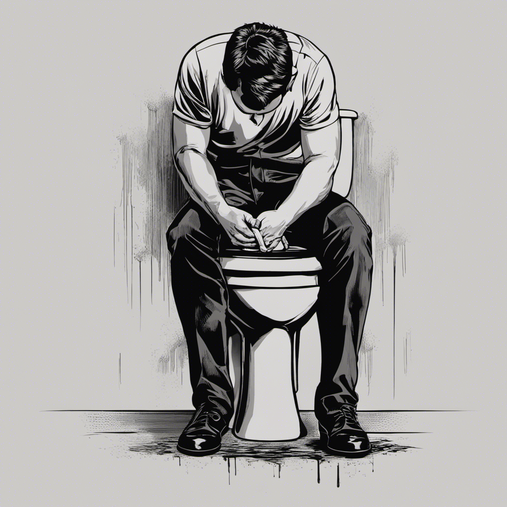 An image depicting a person sitting on a toilet with their legs numb and tingling, showcasing their discomfort