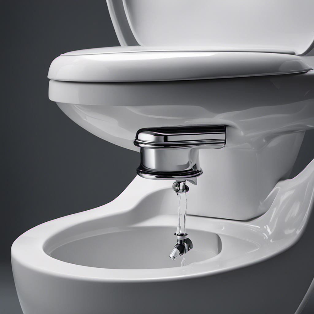 An image featuring a close-up view of a toilet tank with a mysterious hand reaching in, adjusting the float valve to stop the water flow