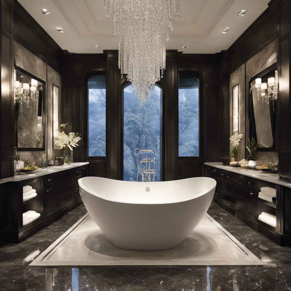 An image showcasing a sparkling bathtub fitted with jets, surrounded by a serene bathroom