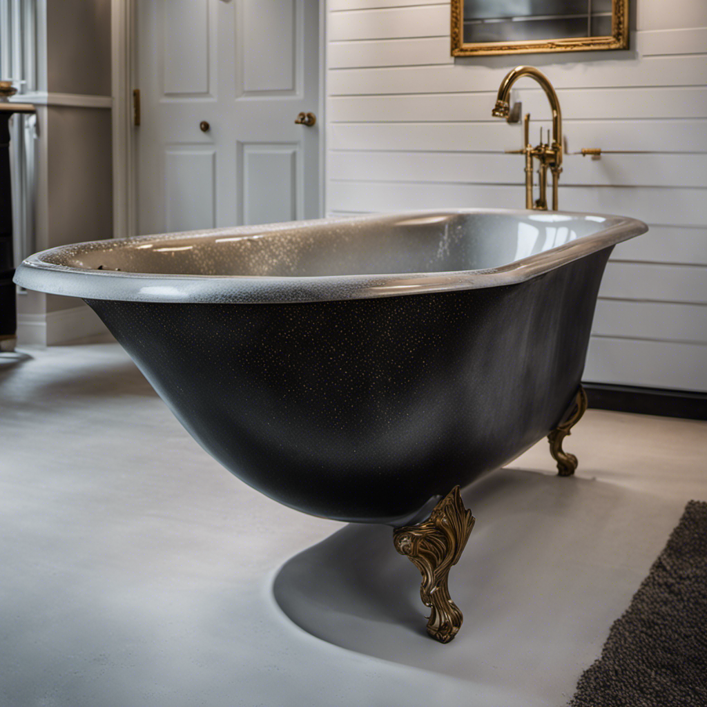 An image that captures the step-by-step process of reglazing a bathtub: a worn-out tub being meticulously cleaned, followed by a technician skillfully applying a fresh, glossy coat, ending with a transformed, sparkling bathtub