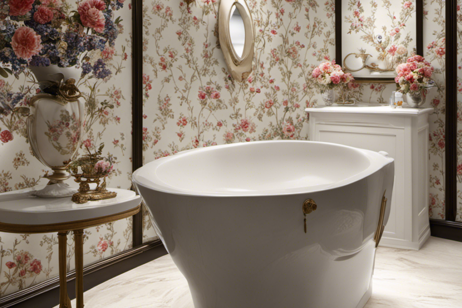 An image featuring a stylish bathroom with a porcelain bowl, adorned with a French flag-themed toilet seat cover