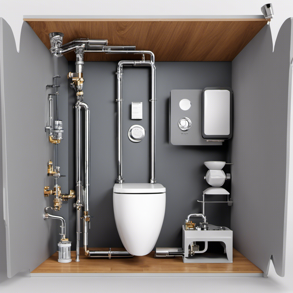 An image depicting a cutaway view of a tankless toilet system