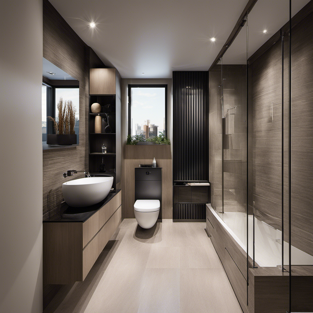 An image showcasing a modern bathroom layout with a toilet positioned further away from the vent stack, depicting the optimal distance between them