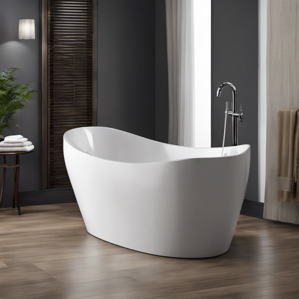 An image of a sleek, modern bathtub with water swirling effortlessly down the drain at a steady, efficient pace