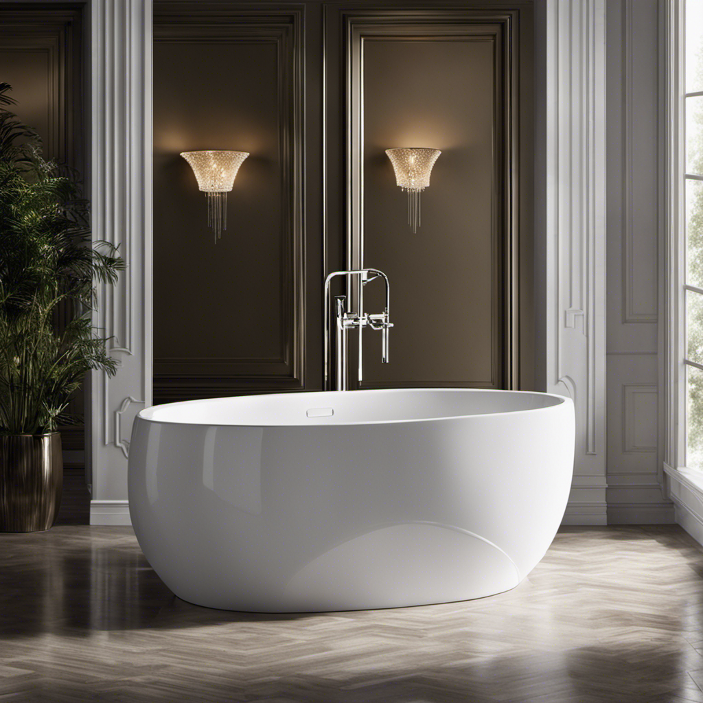 An image showcasing a gleaming, porcelain bathtub precariously balanced on a delicate scale, its weight threatening to tip the balance, as droplets of water cascade from the tub's sleek surface