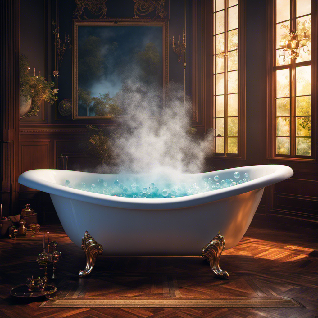 An image capturing the steam rising from a bathtub filled with boiling water, an inviting tub adorned with vibrant bubbles and a thermometer displaying a scorching temperature