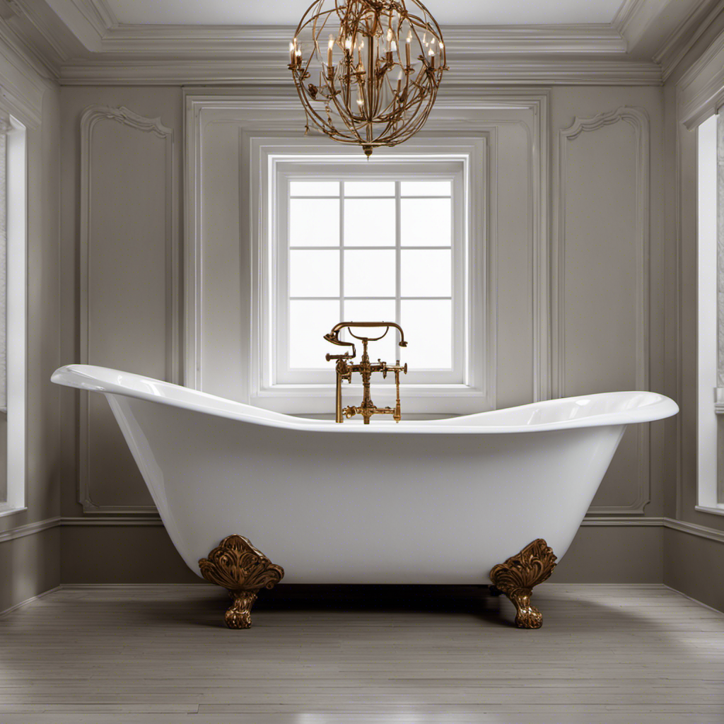 An image showcasing a worn-out bathtub being meticulously prepped, primed, coated, and cured with glossy finish, capturing the step-by-step process of reglazing