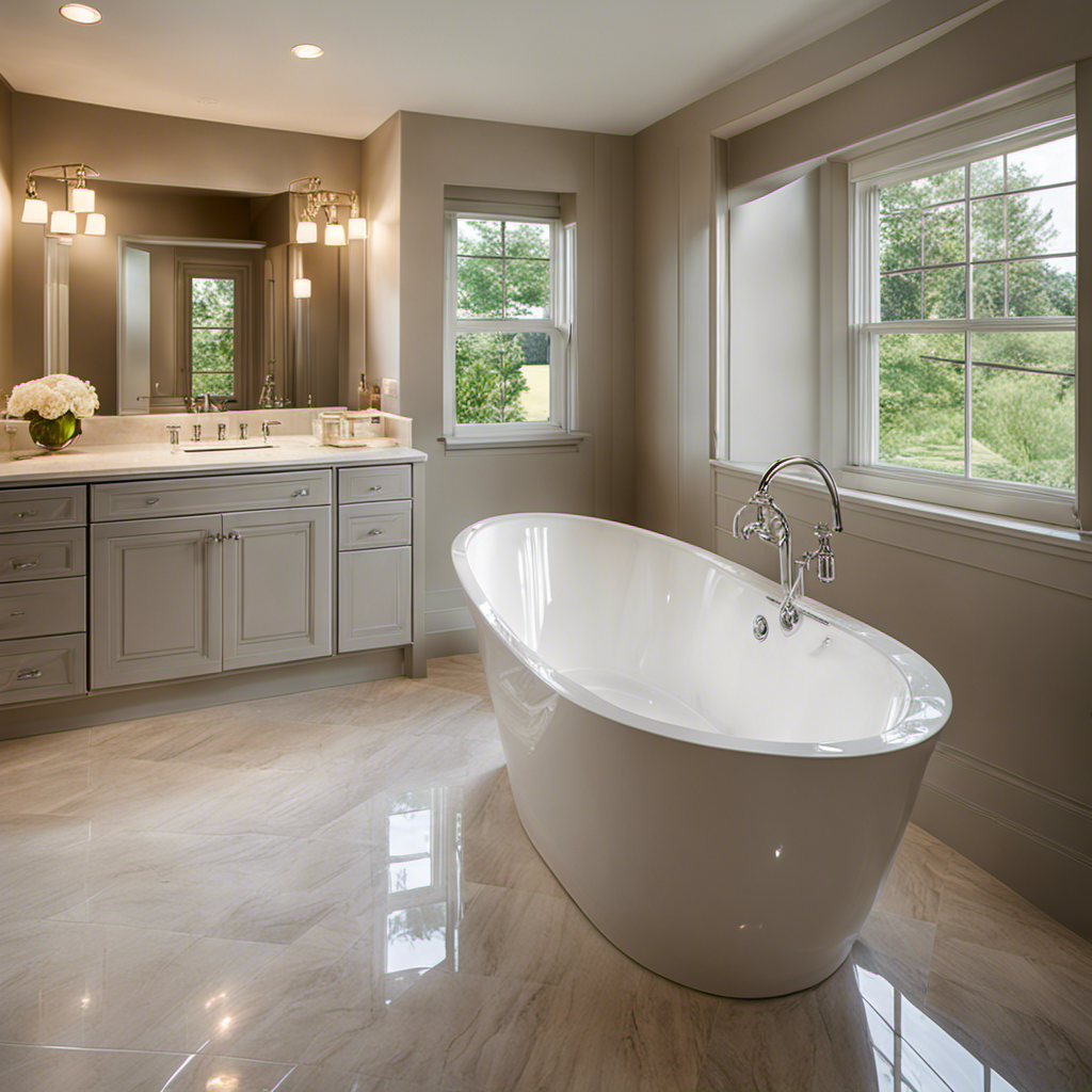 An image showcasing a shiny, flawlessly refinished bathtub gleaming under soft lighting