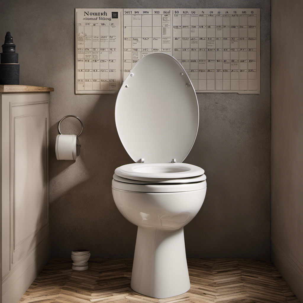 An image showcasing a toilet with a freshly installed wax ring, surrounded by a calendar with months fading away