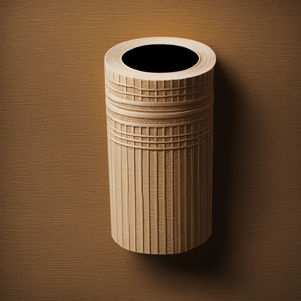An image showcasing a close-up view of a toilet paper tube, precisely measuring its length with a ruler