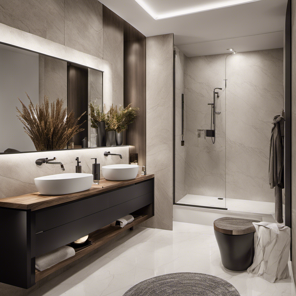 An image depicting a luxurious bathroom with a pristine, modern toilet as its centerpiece